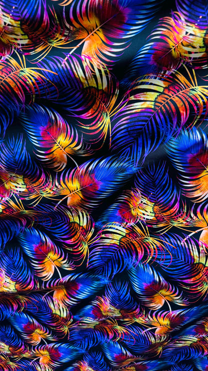 New Tropical Leaf design 58/60" 4-Way Stretch Nylon Spandex Print with fine and smooth texture. Sold by the YD. Ships worldwide from LA