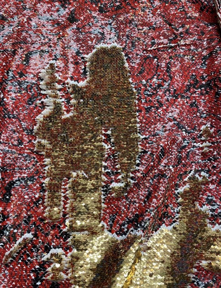New Exotic snake design print on reversible flip up sequins 2tone sequins on spandex base 2-way stretch 55/57” Sold by the YD.