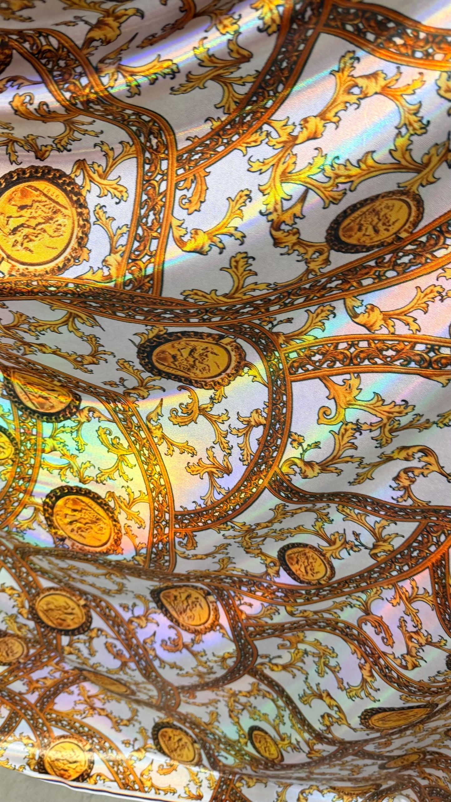 New Fashion brand design on Iridescent metallic nylon spandex 4-way stretch 58/60” Sold by the YD. Ships worldwide from Los Angeles CA