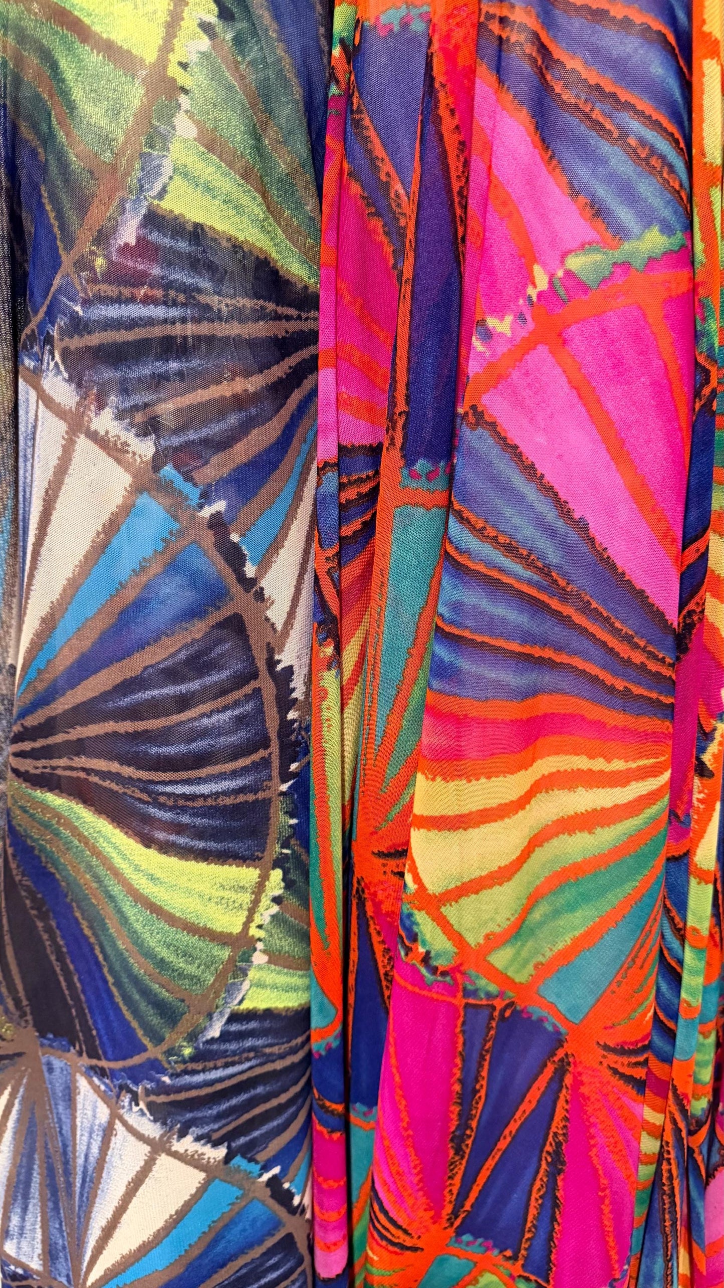 New Geometric Abstract design Multicolor print on great quality of power mesh nylon  spandex 4-way stretch 58/60” Sold by the YD.