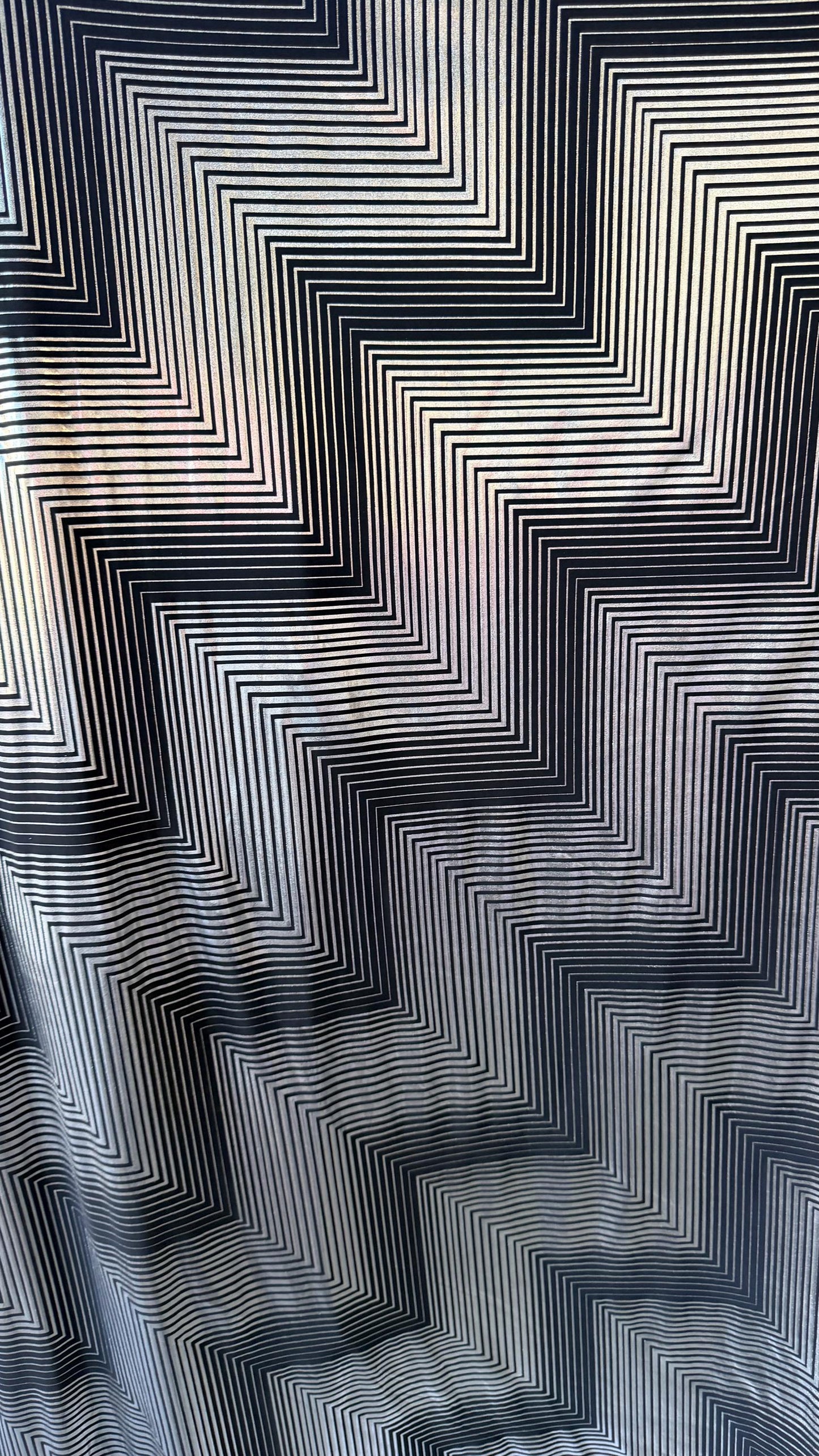 New 3D Pattern Geometric design on metallic poly spandex 2-way stretch 58/60” Sold by the YD. Ships worldwide from Los Angeles California