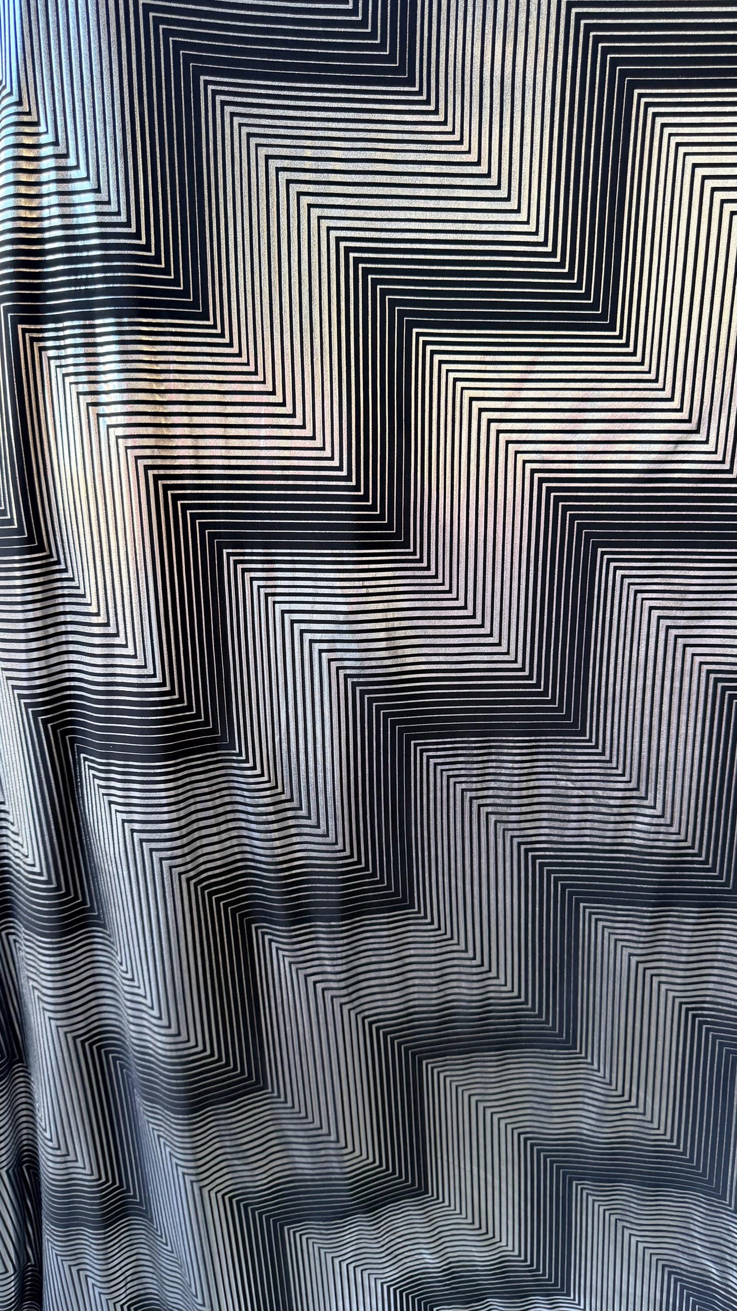 New 3D Pattern Geometric design on metallic poly spandex 2-way stretch 58/60” Sold by the YD. Ships worldwide from Los Angeles California