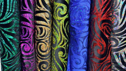 Rolex design swirl hologram metallic foil on great quality of stretch velvet 4-way stretch 58/60” High quality fabrics by AlexLAFabrics