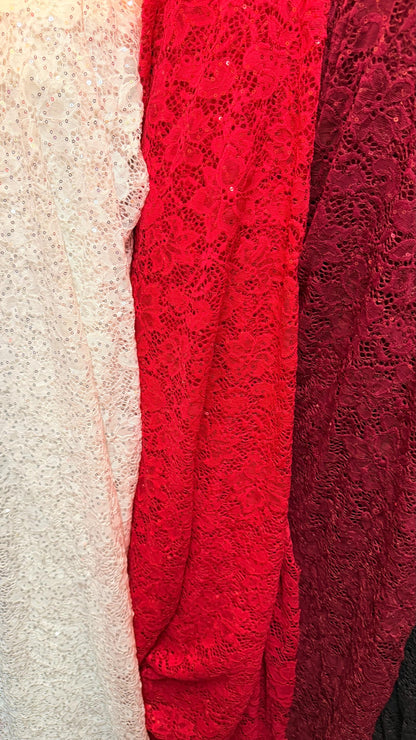 VICTORIA stretch lace with cosmic sequins 4way stretch 58/60" Sold by the YD. Ships worldwide from Los Angeles California USA.