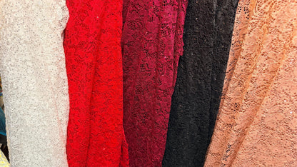 VICTORIA stretch lace with cosmic sequins 4way stretch 58/60" Sold by the YD. Ships worldwide from Los Angeles California USA.