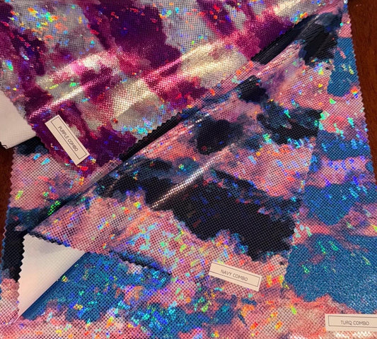 New Shattered glass hologram multicolor Aurora Abstract design Metallic nylon spandex 4way stretch 58/60" Sold by the YD. Ships worldwide