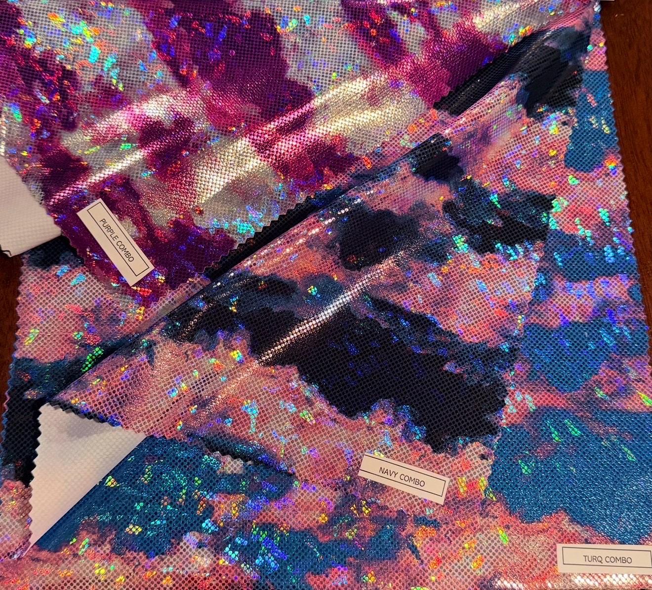 New Shattered glass hologram multicolor Aurora Abstract design Metallic nylon spandex 4way stretch 58/60" Sold by the YD. Ships worldwide