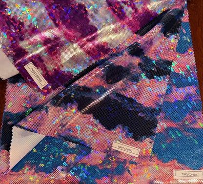 New Shattered glass hologram multicolor Aurora Abstract design Metallic nylon spandex 4way stretch 58/60" Sold by the YD. Ships worldwide