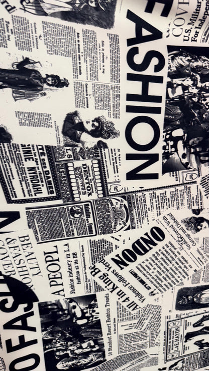 New Newspaper Fashion Design print on poly spandex 4-way stretch 58/60” Sold by the YD. Ships worldwide from Los Angeles California USA