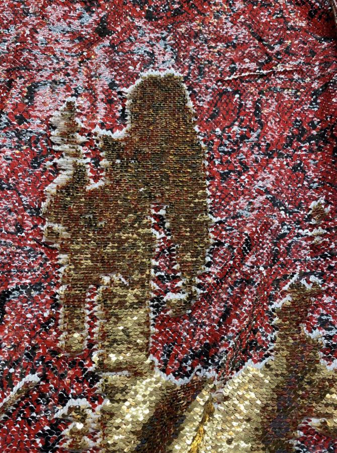 New Exotic snake design print on reversible flip up sequins 2tone sequins on spandex base 2-way stretch 55/57” Sold by the YD.