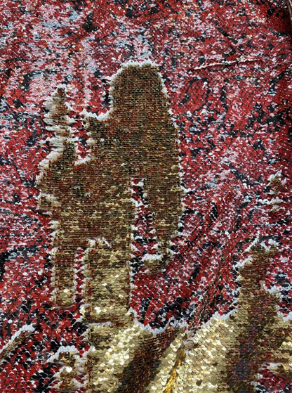 New Exotic snake design print on reversible flip up sequins 2tone sequins on spandex base 2-way stretch 55/57” Sold by the YD.