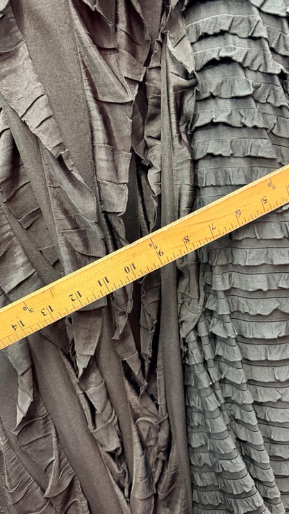 Ruffles design 1” and 2”  black/black  ruffle poly spandex 4-way stretch 55/57” Sold by the YD.