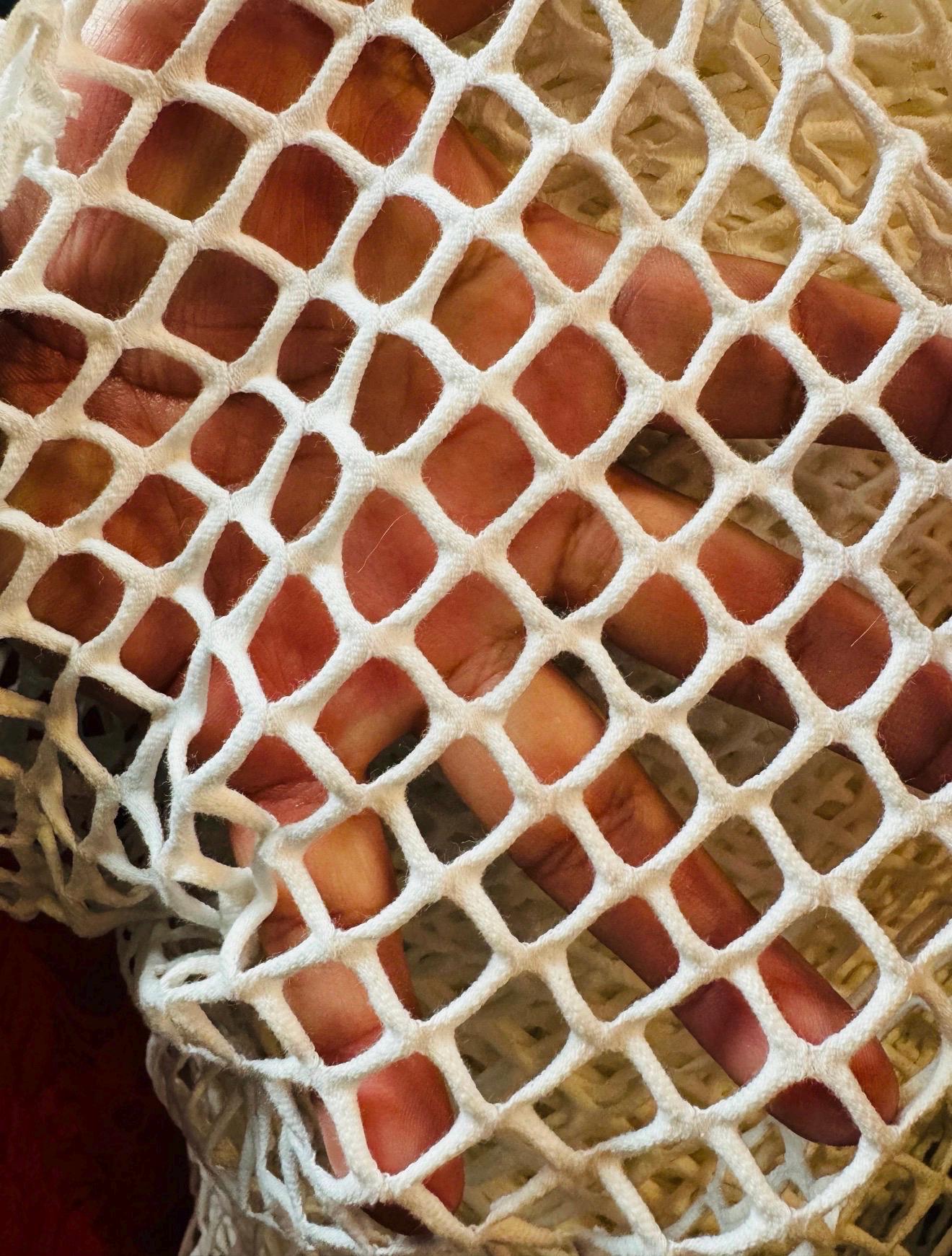 New Fishnet jumbo size black and white  spandex mesh 4-way 58/60” Sold by the YD. Ships worldwide from Los Angeles California USA.