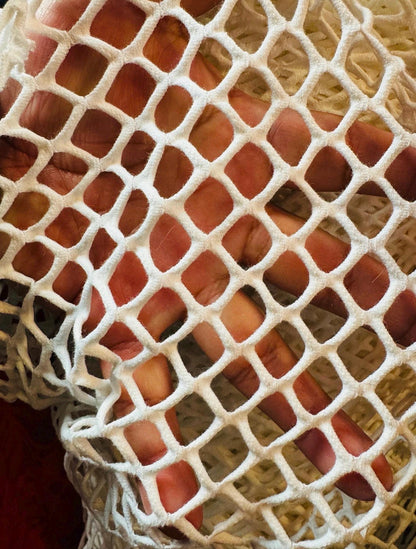 New Fishnet jumbo size black and white  spandex mesh 4-way 58/60” Sold by the YD. Ships worldwide from Los Angeles California USA.
