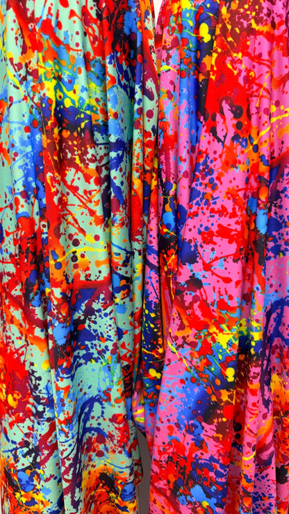 Graffiti paint design Multicolor nylon spandex 4- way stretch 58/60" sold by the YD. Ships worldwide from Los Angeles California USA