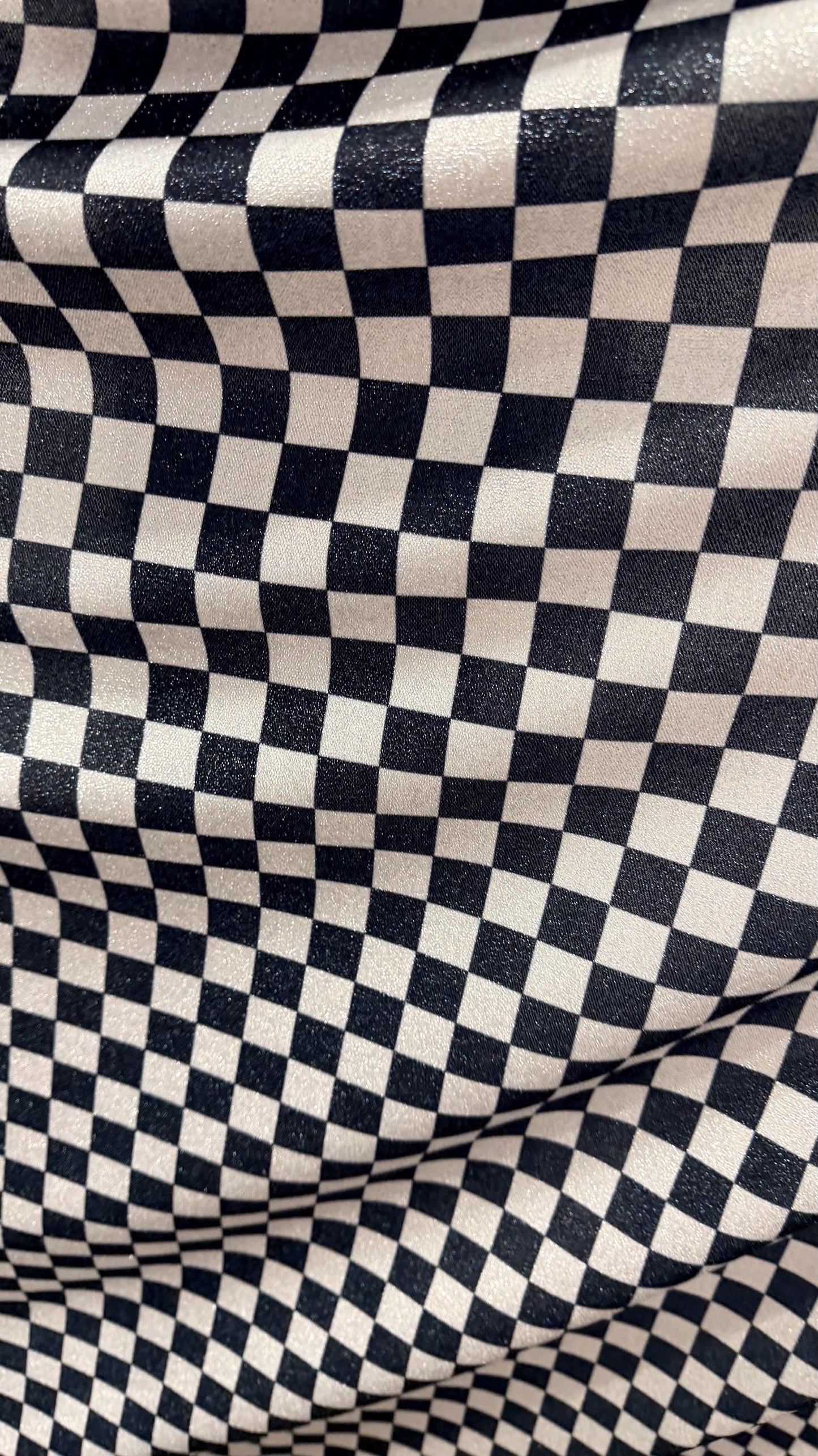 Checkers design Silver/Black on Metallic Lurex spandex 2-way stretch 58/60” High quality fabrics by AlexLAFabrics