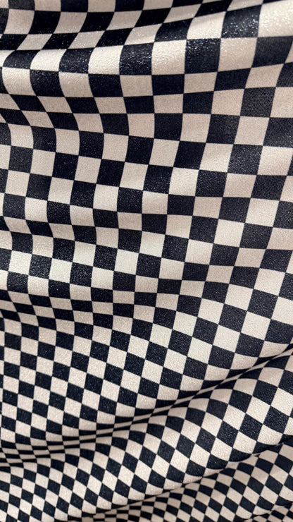 Checkers design Silver/Black on Metallic Lurex spandex 2-way stretch 58/60” High quality fabrics by AlexLAFabrics