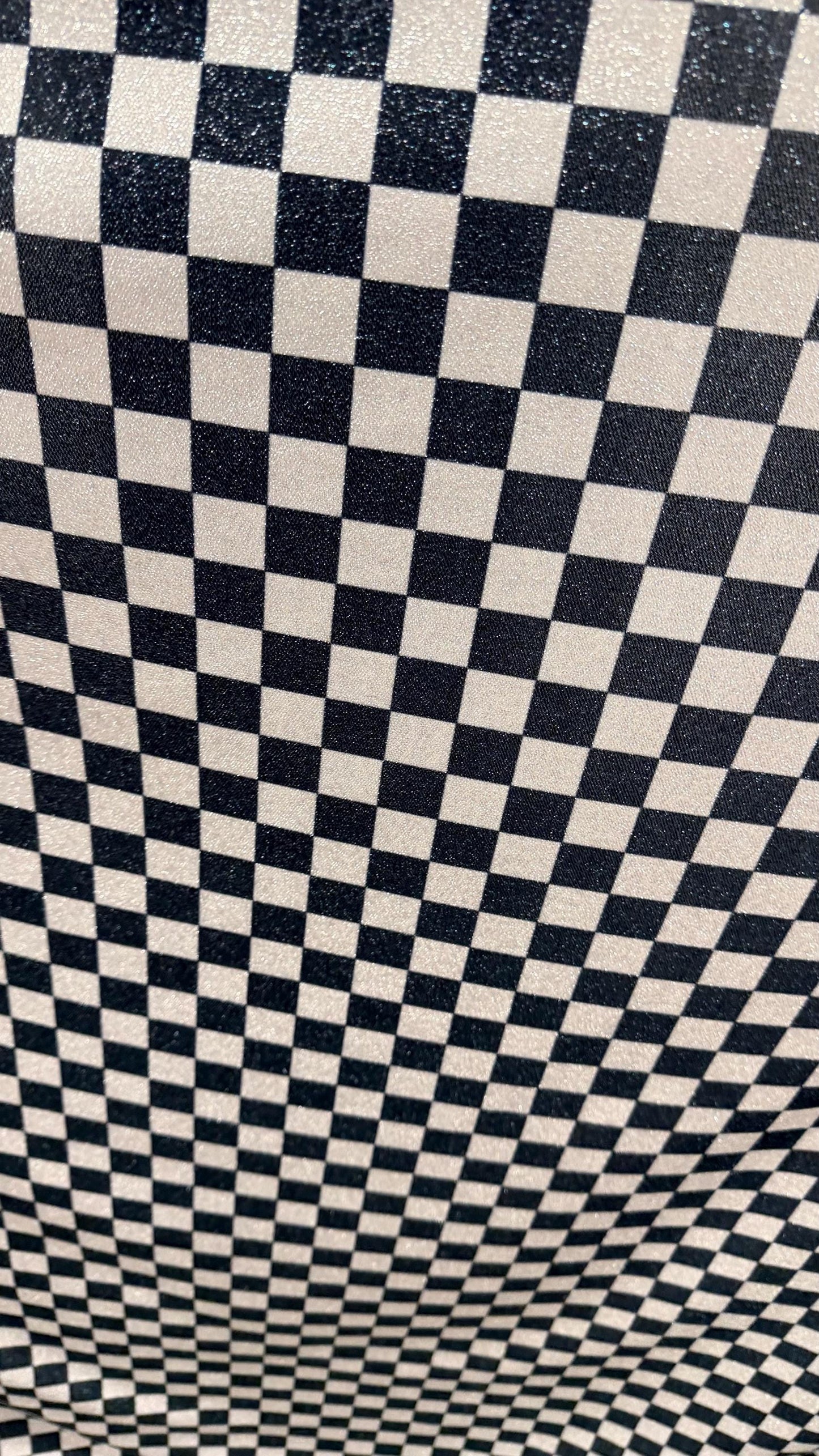 Checkers design Silver/Black on Metallic Lurex spandex 2-way stretch 58/60” High quality fabrics by AlexLAFabrics