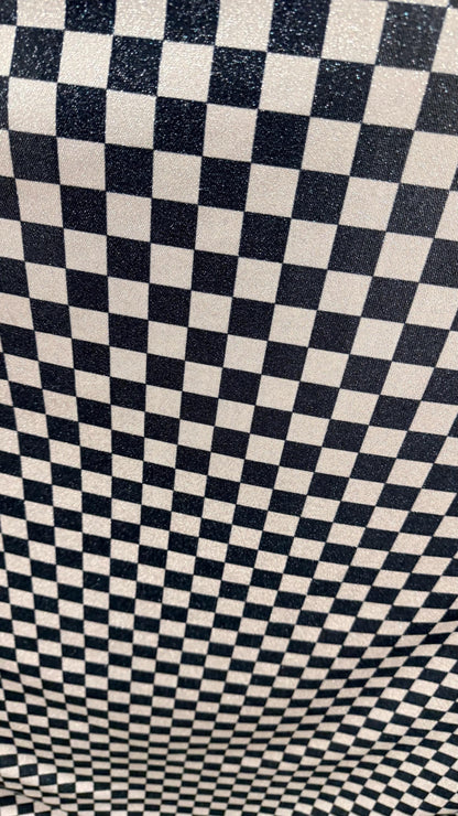 Checkers design Silver/Black on Metallic Lurex spandex 2-way stretch 58/60” High quality fabrics by AlexLAFabrics