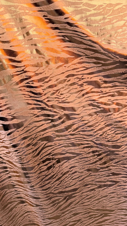 New exotic Tiger design Rose Gold  metallic Nylon spandex 4-way stretch 58/60” Sold by the YD. Ships worldwide from Los Ángeles California