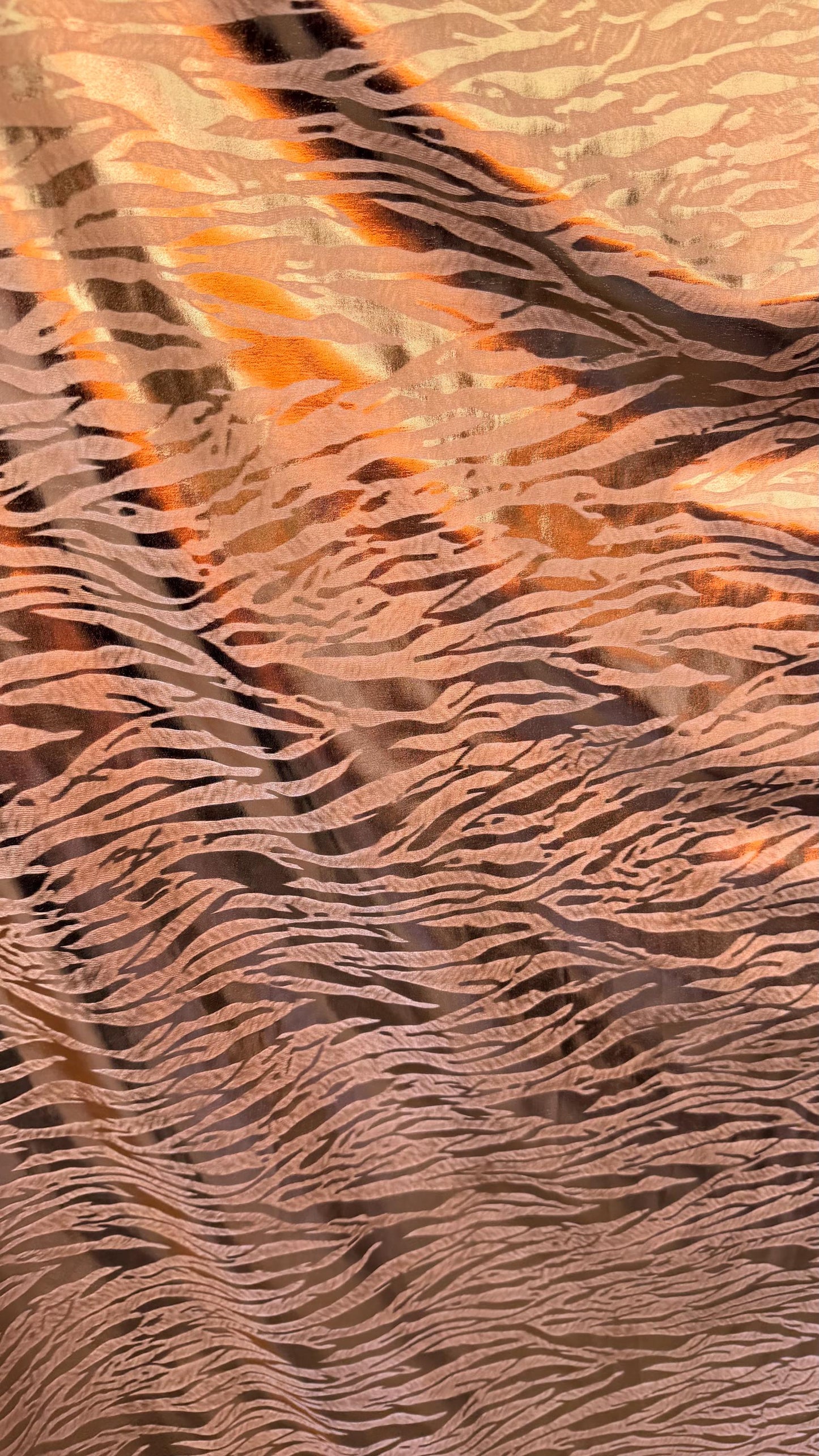 New exotic Tiger design Rose Gold  metallic Nylon spandex 4-way stretch 58/60” Sold by the YD. Ships worldwide from Los Ángeles California