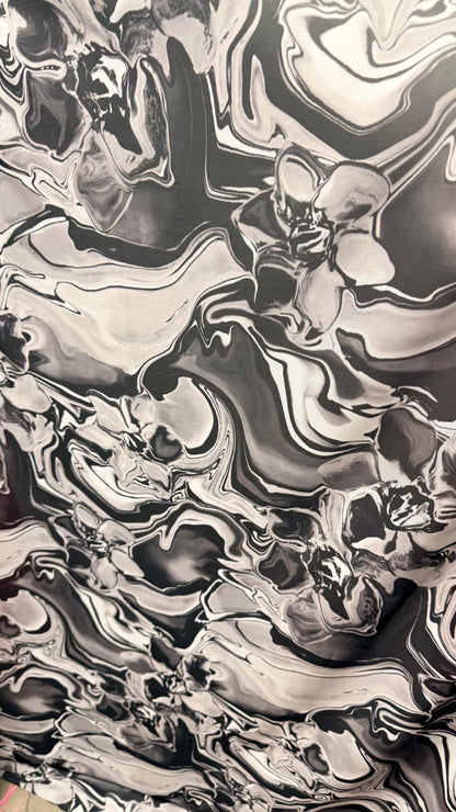 New Modern abstract lava design Black/White print on best quality of power mesh spandex 4-way stretch 58/60” Sold by the YD. Ships Worldwide