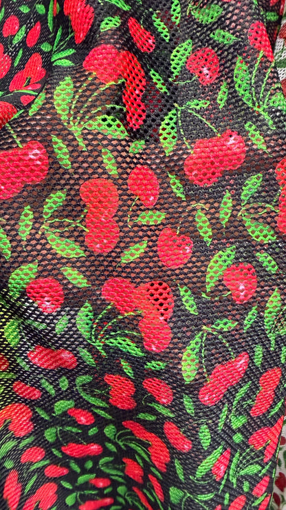 New fishnet cherry design 2-way stretch 58/60” Sold by the YD. Ships worldwide from Los Angeles California USA. High quality fabrics