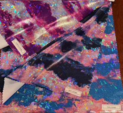 New Shattered glass hologram multicolor Aurora Abstract design Metallic nylon spandex 4way stretch 58/60" Sold by the YD. Ships worldwide