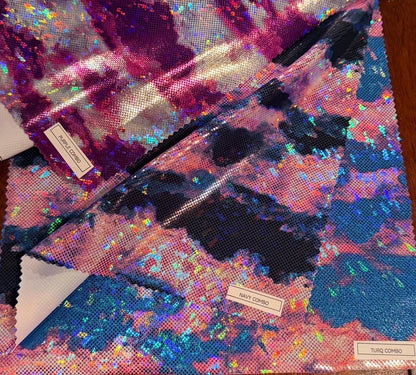 New Shattered glass hologram multicolor Aurora Abstract design Metallic nylon spandex 4way stretch 58/60" Sold by the YD. Ships worldwide