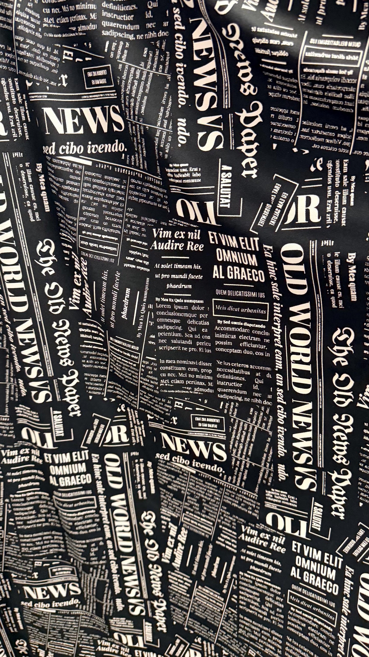New Fashion Newspaper design print on great quality of poly spandex 4-way stretch medium weight 58/60” Sold by the YD.