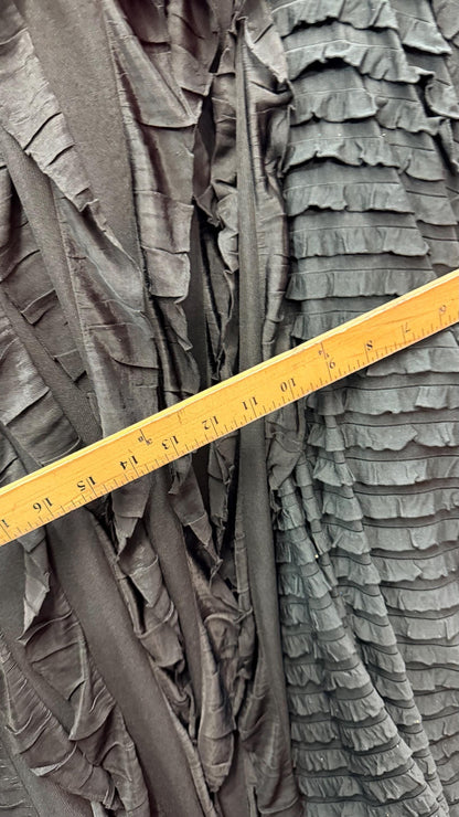 Ruffles design 1” and 2”  black/black  ruffle poly spandex 4-way stretch 55/57” Sold by the YD.