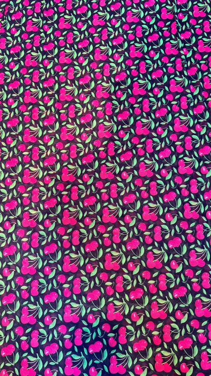 NEW Cherry design print on best quality of power mesh nylon spandex 4-way stretch 58/60” Sold by the YD. Ships Worldwide from Los Angeles CA