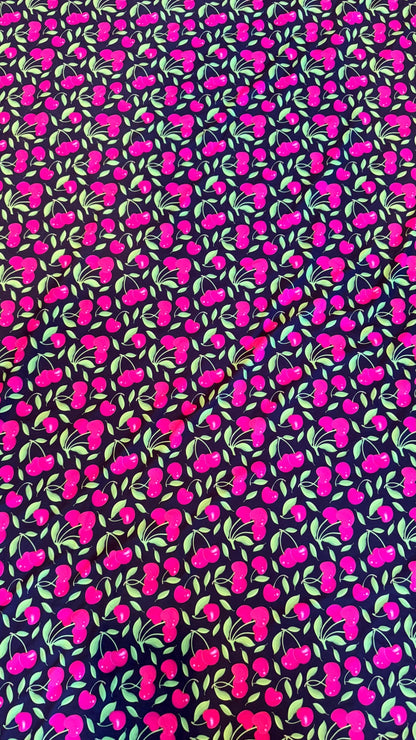 New cherry design Black/Cranberry nylon spandex fabric 4way stretch 58/60" Sold by the YD. Ships worldwide from Los Ángeles California USA.