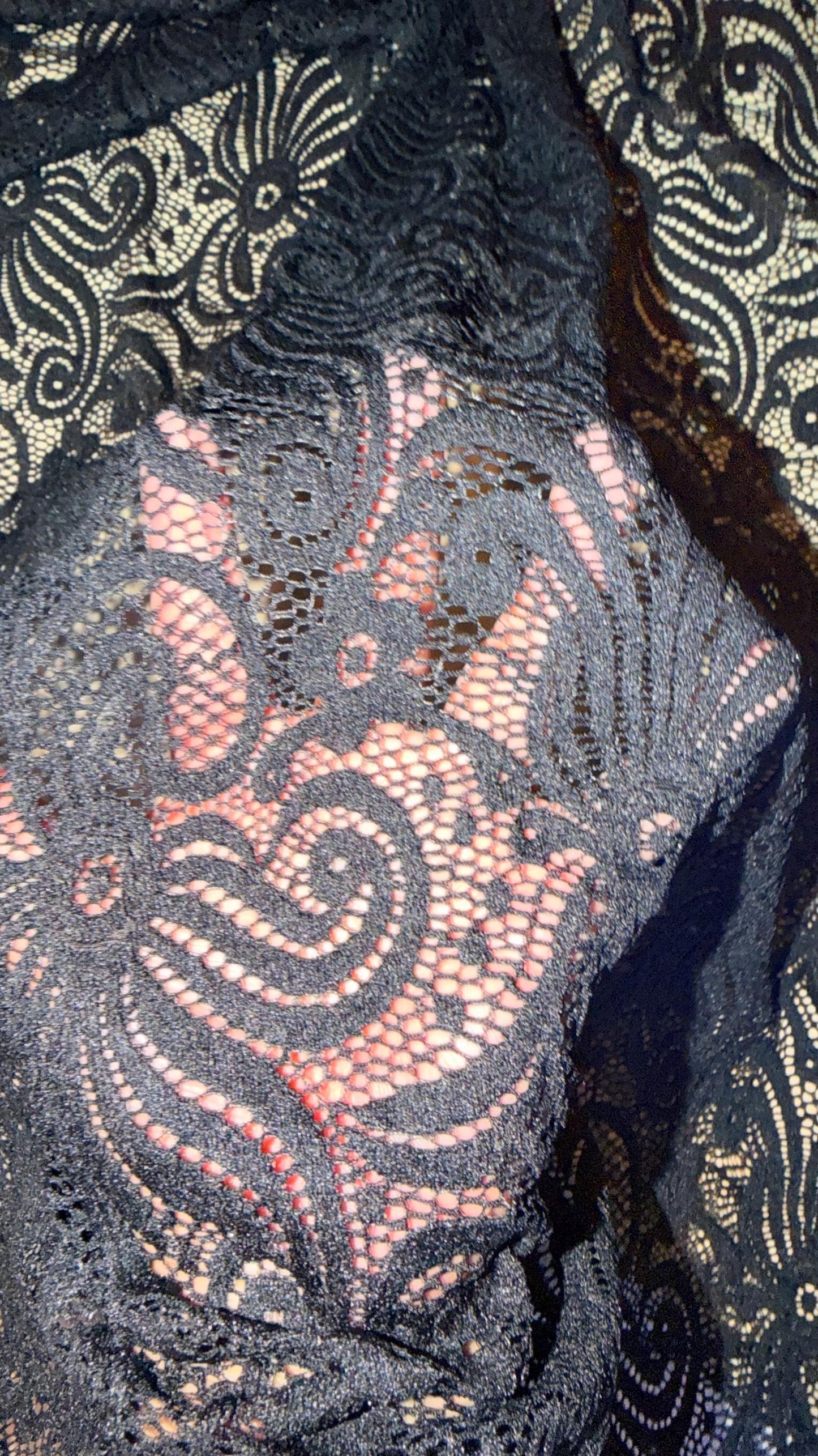 New Swirl abstract design stretch lace black  color 4-way stretch 58/60” Sold by the YD. Ships Worldwide from Los Angeles California USA.