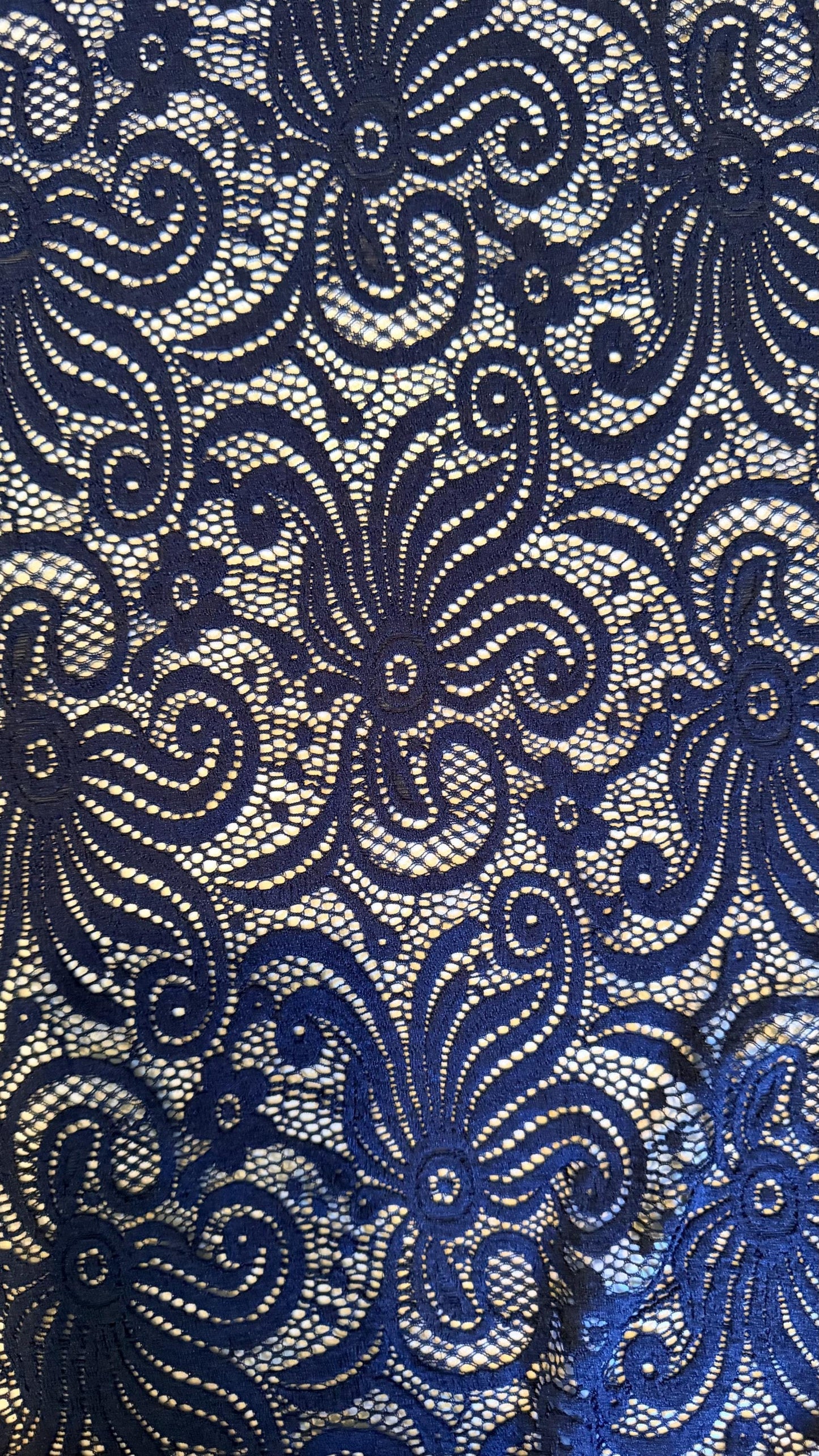 New Swirl abstract design stretch lace black  color 4-way stretch 58/60” Sold by the YD. Ships Worldwide from Los Angeles California USA.