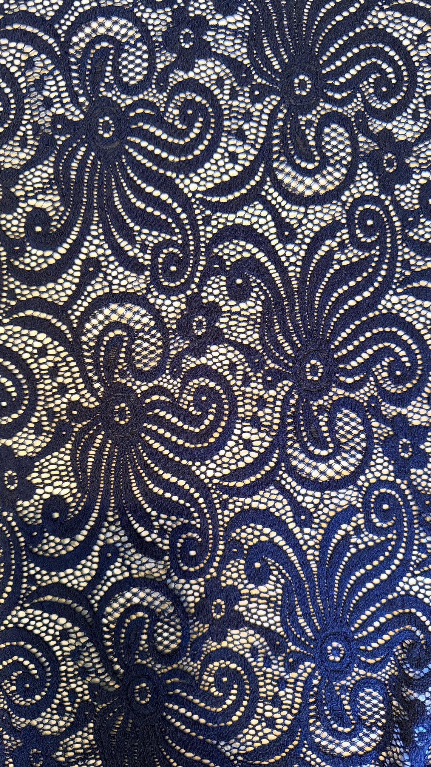 New Swirl abstract design stretch lace black  color 4-way stretch 58/60” Sold by the YD. Ships Worldwide from Los Angeles California USA.
