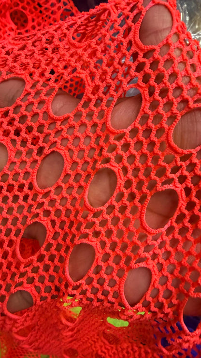 New Black and Coral  fishnet geometric design 4-way stretch 58/60” Sold by the YD. Ships Worldwide from Los Angeles California USA.