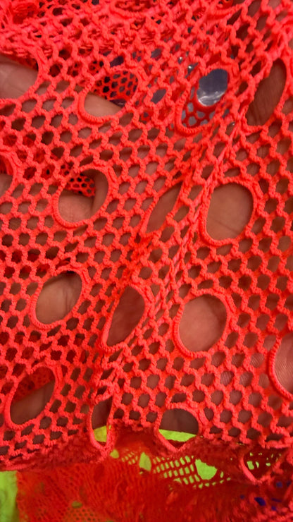 New Black and Coral  fishnet geometric design 4-way stretch 58/60” Sold by the YD. Ships Worldwide from Los Angeles California USA.