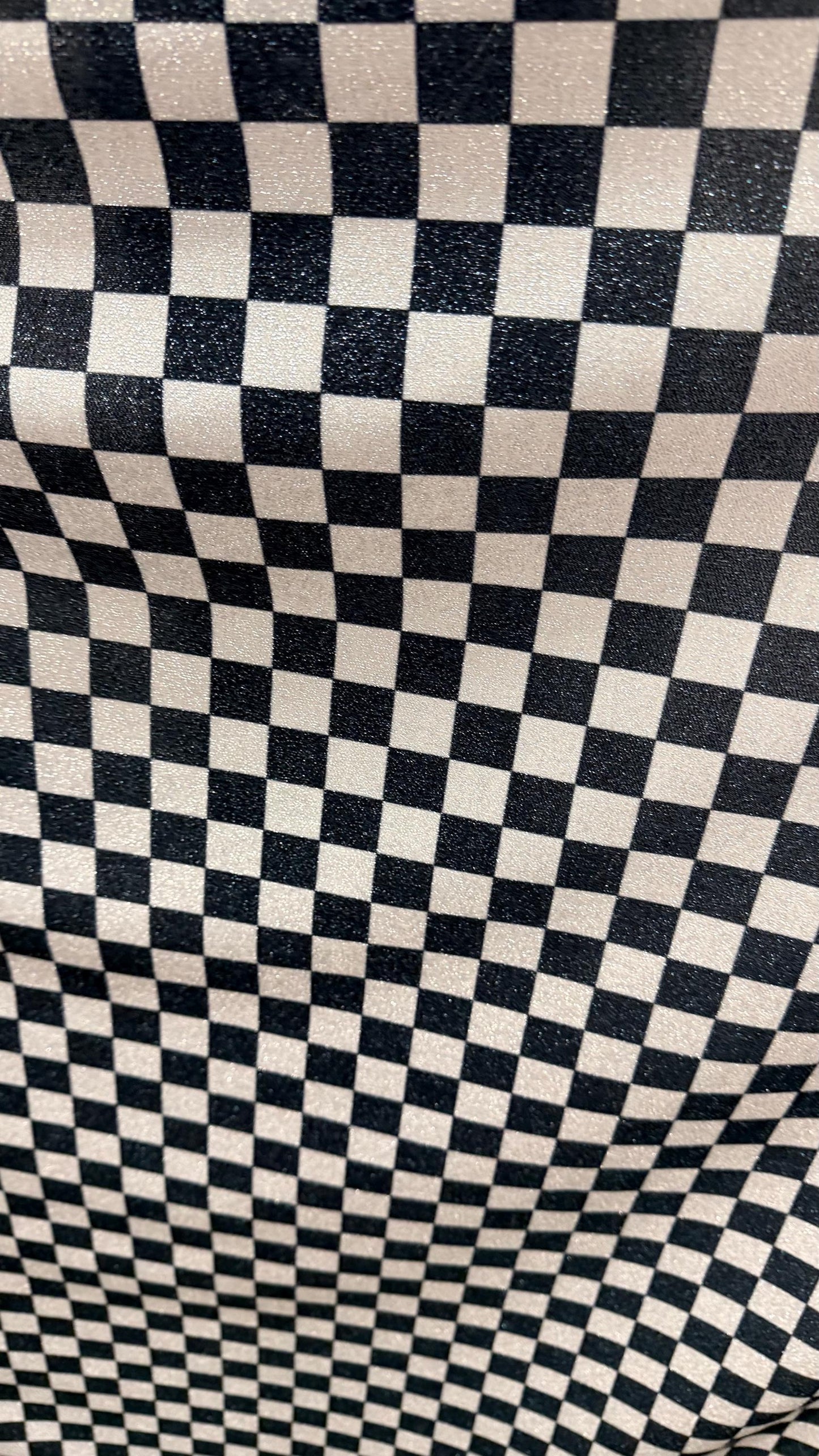 Checkers design Silver/Black on Metallic Lurex spandex 2-way stretch 58/60” High quality fabrics by AlexLAFabrics
