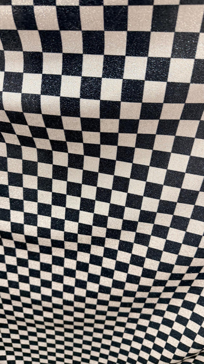 Checkers design Silver/Black on Metallic Lurex spandex 2-way stretch 58/60” High quality fabrics by AlexLAFabrics