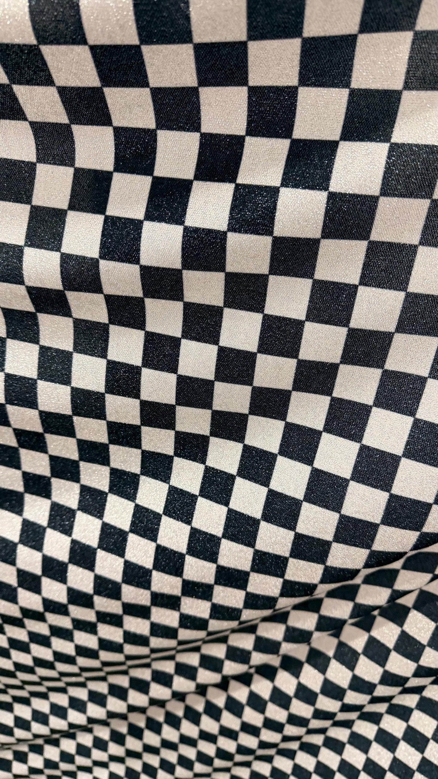 Checkers design Silver/Black on Metallic Lurex spandex 2-way stretch 58/60” High quality fabrics by AlexLAFabrics