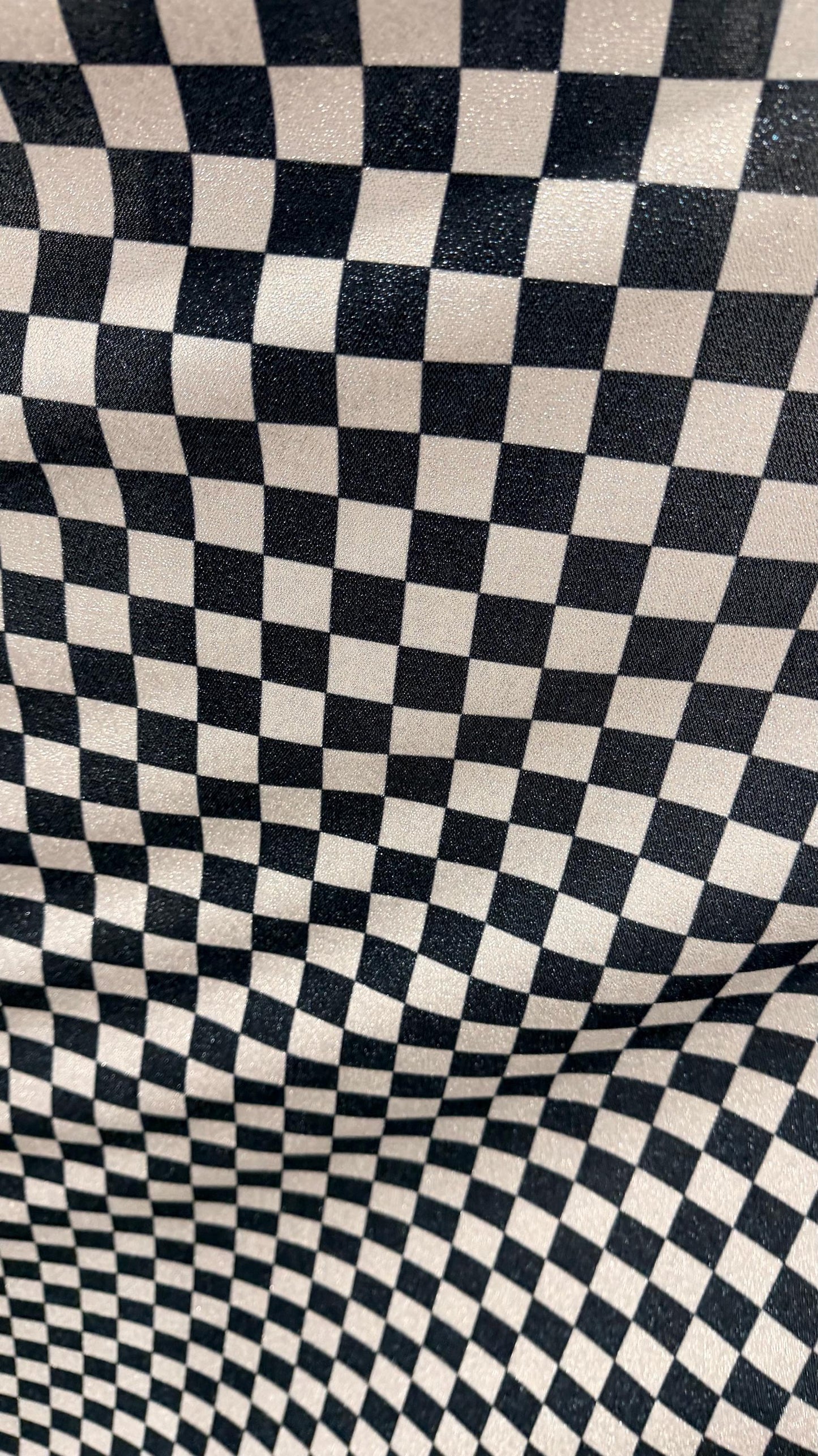 Checkers design Silver/Black on Metallic Lurex spandex 2-way stretch 58/60” High quality fabrics by AlexLAFabrics