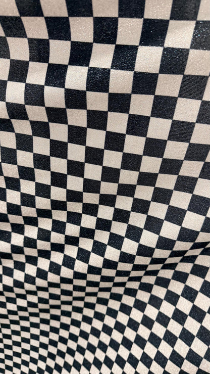 Checkers design Silver/Black on Metallic Lurex spandex 2-way stretch 58/60” High quality fabrics by AlexLAFabrics