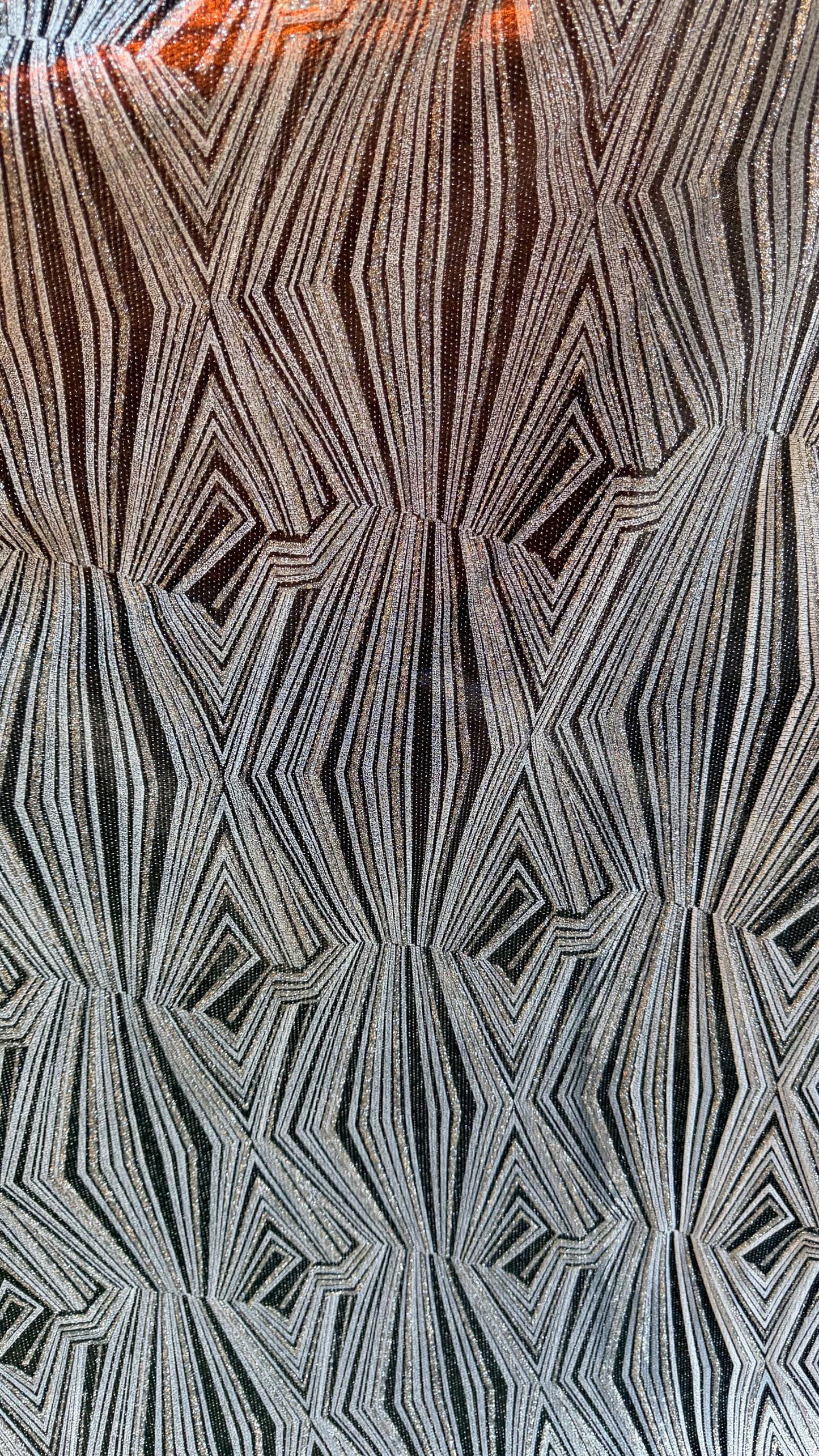 3D Geometric design Slinky with glitter black/silver 4way stretch 58/60" Sold by the YD. Ships worldwide from Los Angeles California USA.