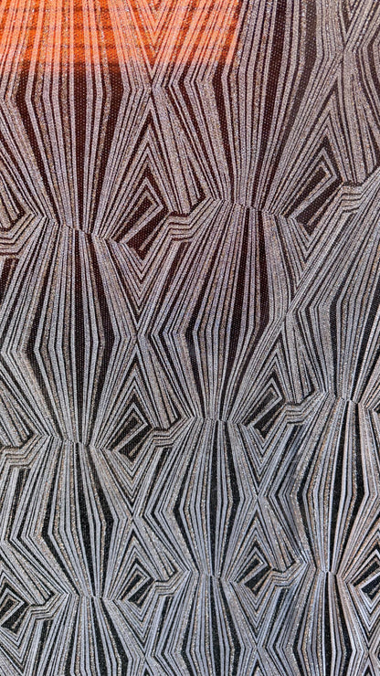 3D Geometric design Slinky with glitter black/silver 4way stretch 58/60" Sold by the YD. Ships worldwide from Los Angeles California USA.