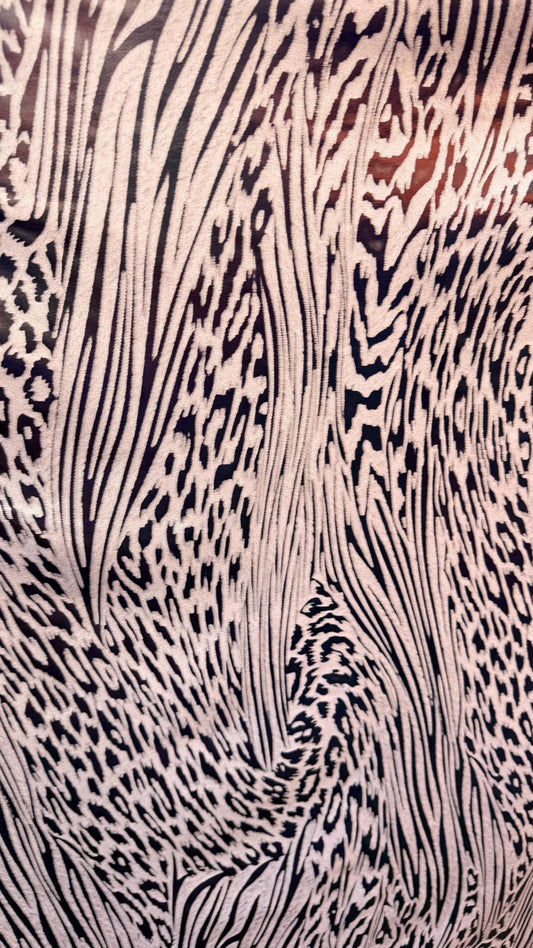 New Safari design Iridescent metallic nylon spandex 4way stretch 58/60" Sold by the yd. Ships worldwide from Los Angeles California USA.