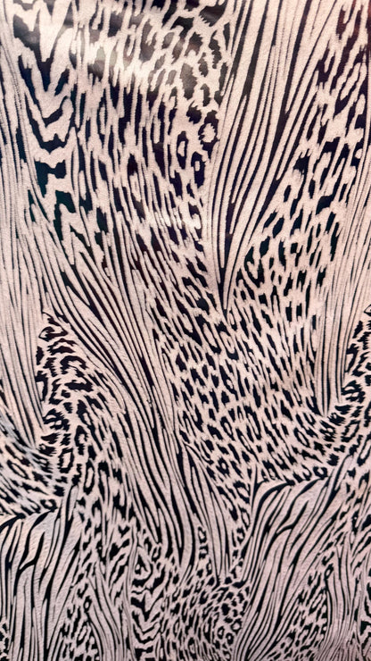 New Safari design Iridescent metallic nylon spandex 4way stretch 58/60" Sold by the yd. Ships worldwide from Los Angeles California USA.