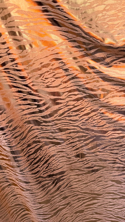 New exotic Tiger design Rose Gold  metallic Nylon spandex 4-way stretch 58/60” Sold by the YD. Ships worldwide from Los Ángeles California