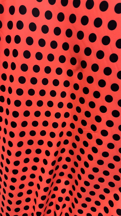 New polka dots design neon colors with black dots nylon spandex 4-way stretch 58/60” Sold by the YD. Ships worldwide from Los Angeles CA