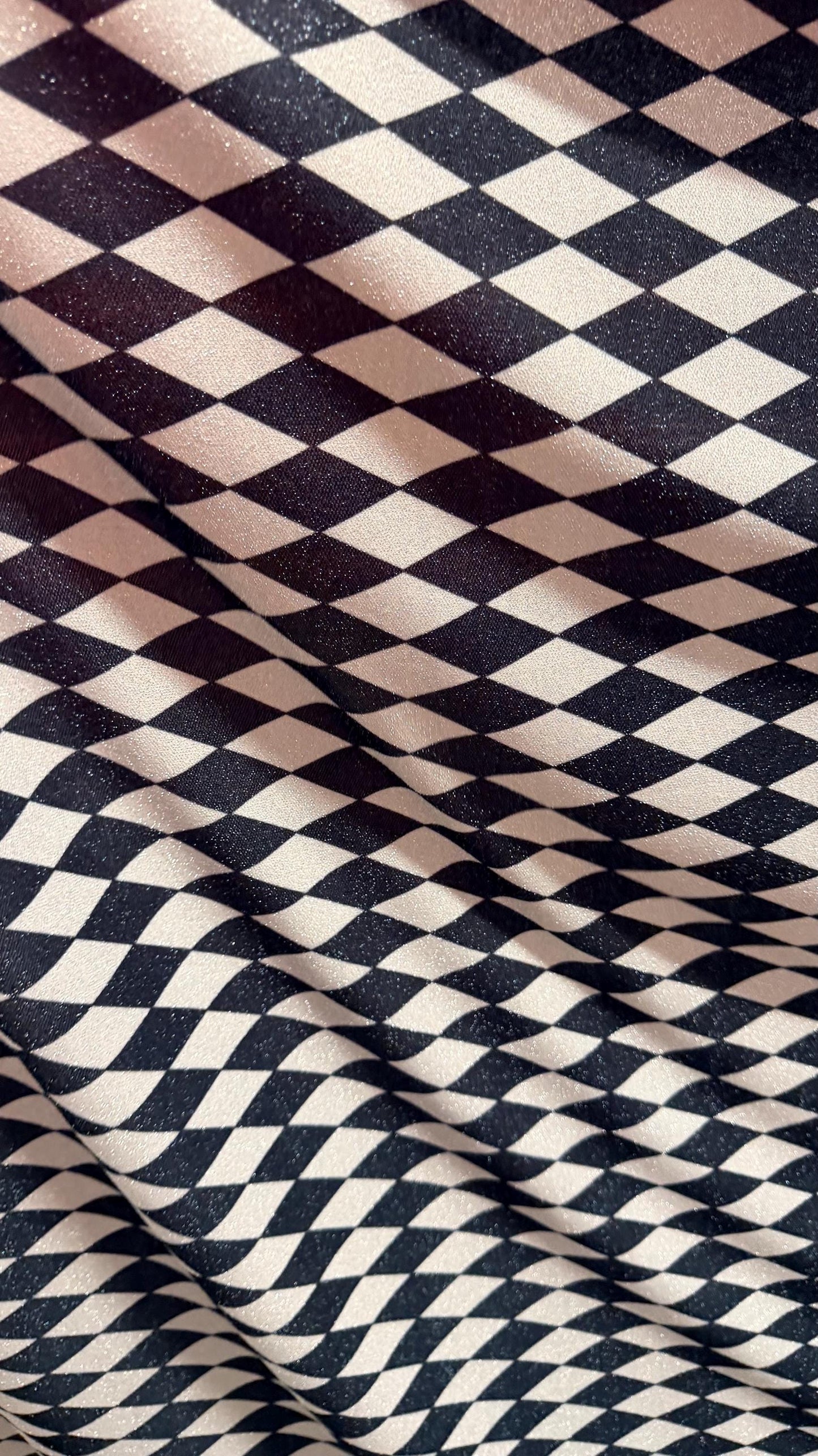 Harlequin design Silver/Black on Metallic Lurex spandex 2-way stretch 58/60” High quality fabrics by AlexLAFabrics